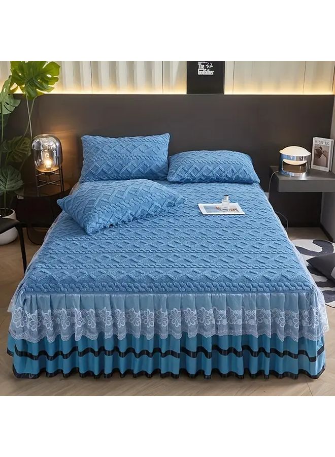 Grey Lace Bed Skirt Set With 2 Pillowcases 78x80 Inch Luxury Anti Slip Bedding - Image 5